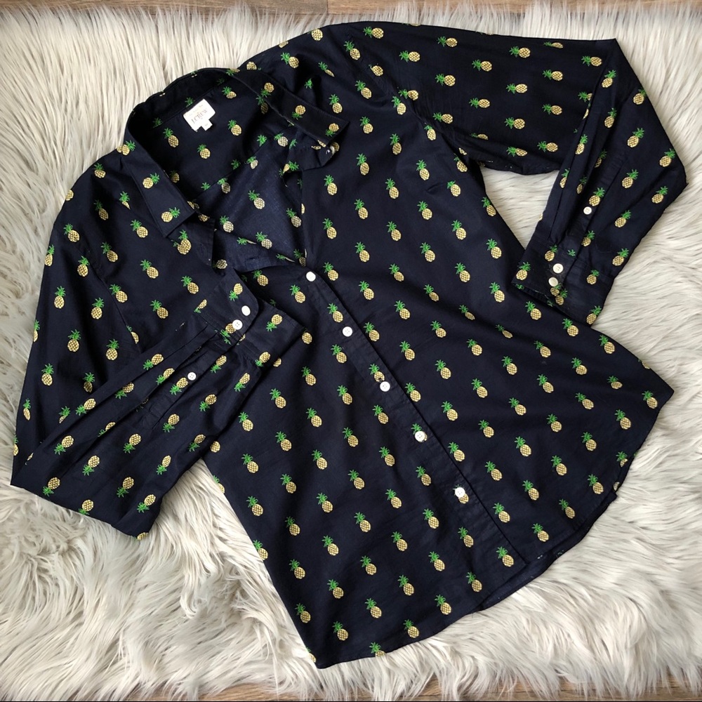 JCrew Factory Long Sleeve Pineapple Button Up Top